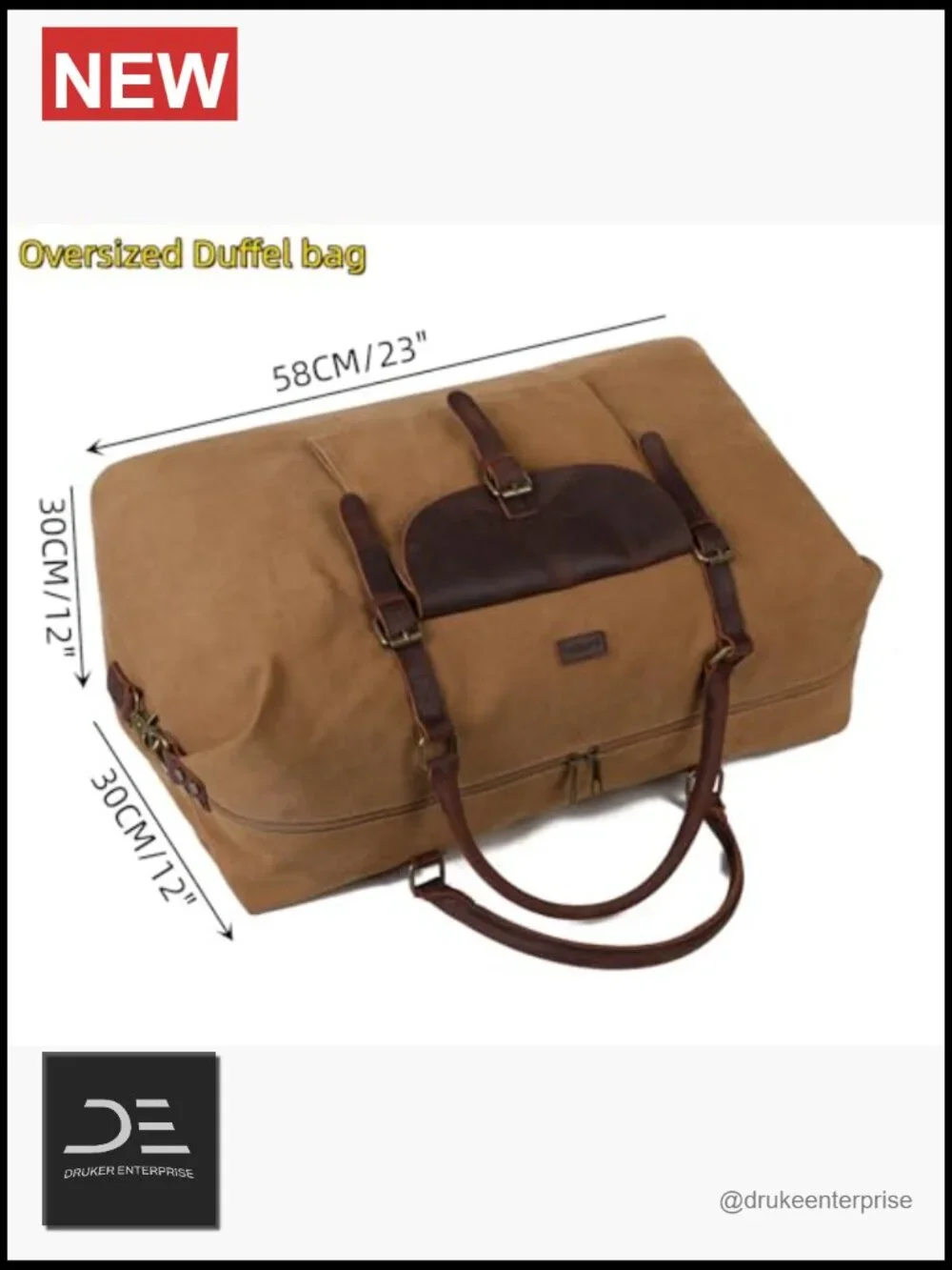 Real Leather Canvas Travel Duffel Oversized Weekender Carry On Overnight Sports